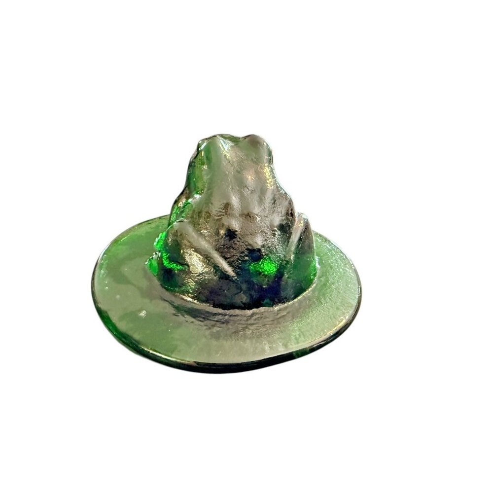 Vintage Viking or Style Green Art Glass Frog on Lily Pad Paperweight - Picture 5 of 11